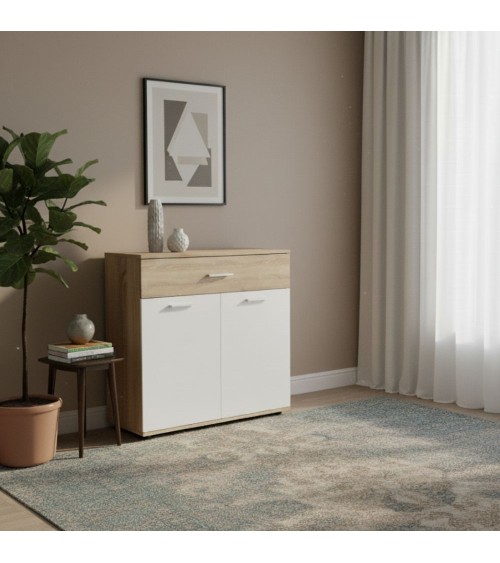 Mobile multiuso Irys con 2 ante e un cassetto colore bianco e rovere sonoma