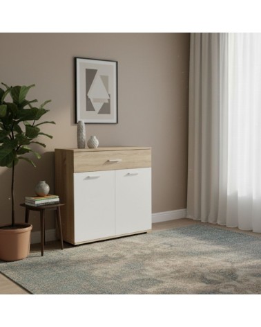 Mobile multiuso Irys con 2 ante e un cassetto colore bianco e rovere sonoma