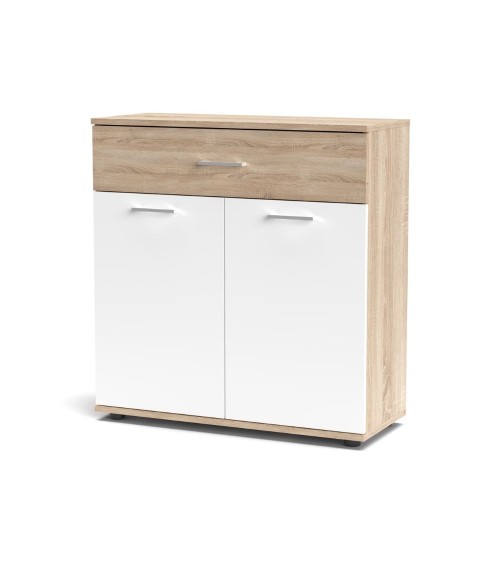 Mobile multiuso Irys con 2 ante e un cassetto colore bianco e rovere sonoma