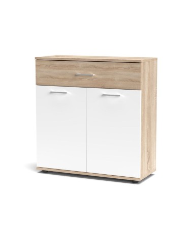 Mobile multiuso Irys con 2 ante e un cassetto colore bianco e rovere sonoma