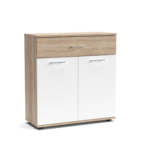 Mobile multiuso Irys con 2 ante e un cassetto colore bianco e rovere sonoma