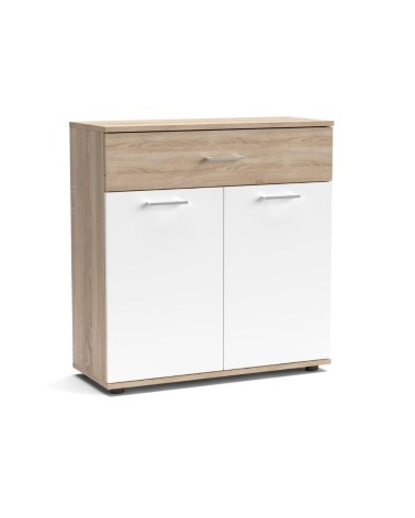 Mobile multiuso Irys con 2 ante e un cassetto colore bianco e rovere sonoma