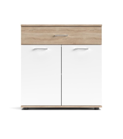 Mobile multiuso Irys con 2 ante e un cassetto colore bianco e rovere sonoma