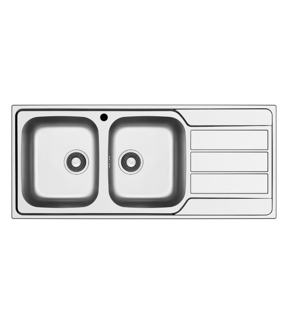 Lavello incasso Tirreno116 con 2 vasche sinistre e gocciolatoio destro inox