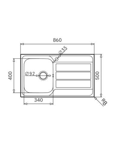 Lavello da incasso Tirreno861 con 1 vasca sinistra con gocciolatoio destro inox