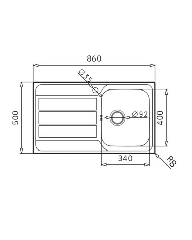 Lavello da incasso Tirreno861 con 1 vasca destra con gocciolatoio sinistro inox
