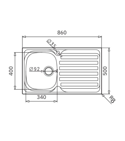 Lavello da incasso Adriatico861 monostampo con 1 vasca sinistra e gocciolatoio destro inox