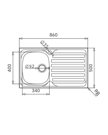 Lavello da incasso Adriatico861 monostampo con 1 vasca sinistra e gocciolatoio destro inox