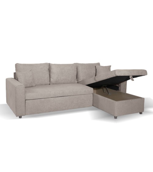 Divano con penisola reversibile Golf e letto estraibile in tessuto Enjoy03 tortora