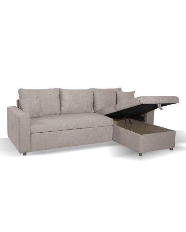 Divano con penisola reversibile Golf e letto estraibile in tessuto Enjoy03 tortora