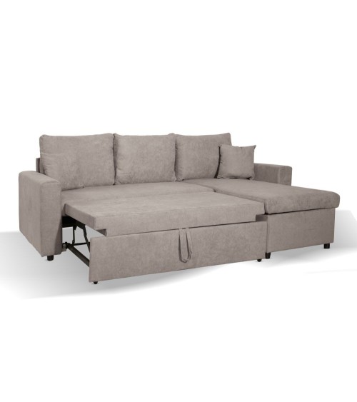 Divano con penisola reversibile Golf e letto estraibile in tessuto Enjoy03 tortora