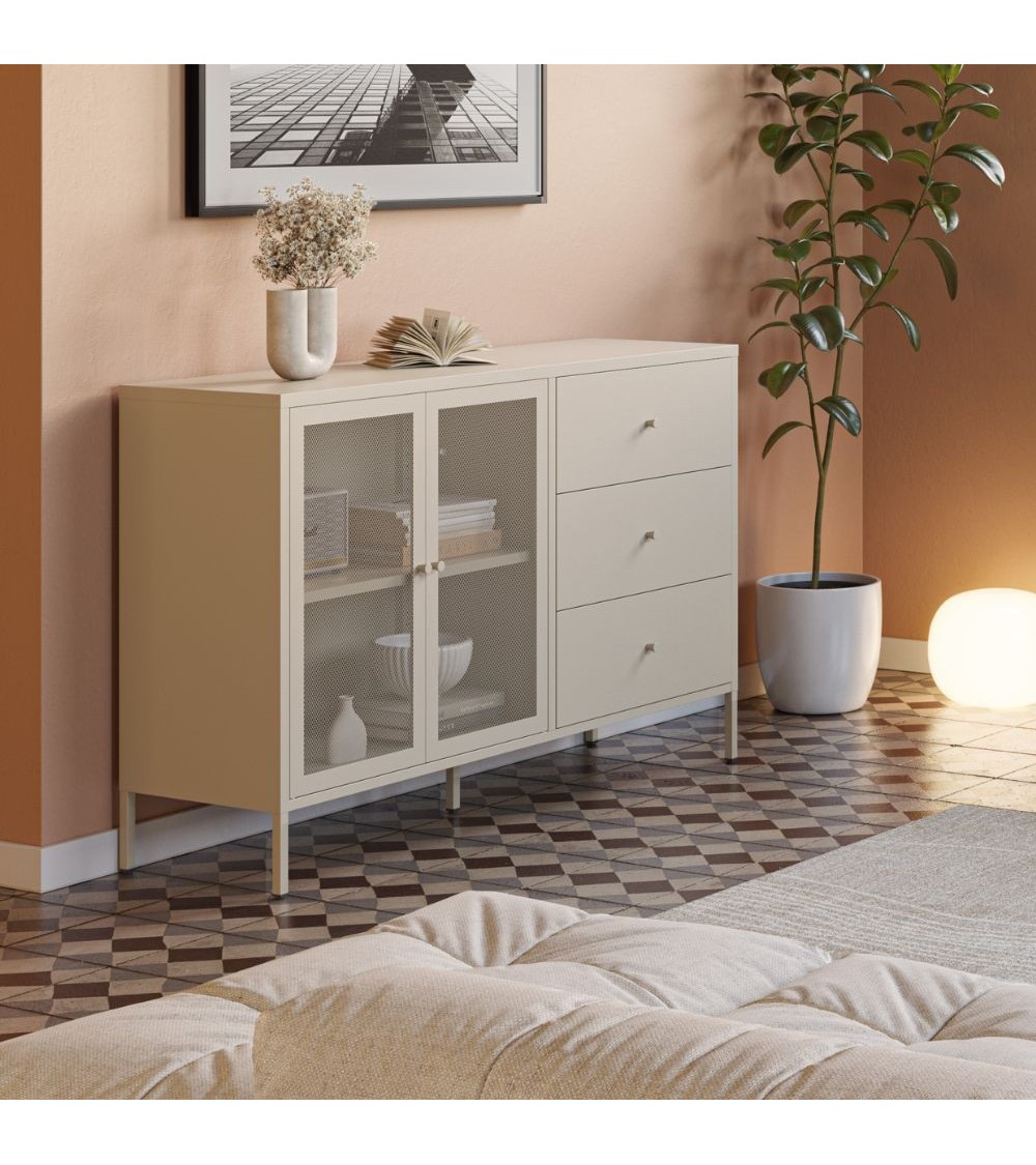 Credenza Fayna19353 in metallo con 2 ante e 3 cassetti colore sabbia