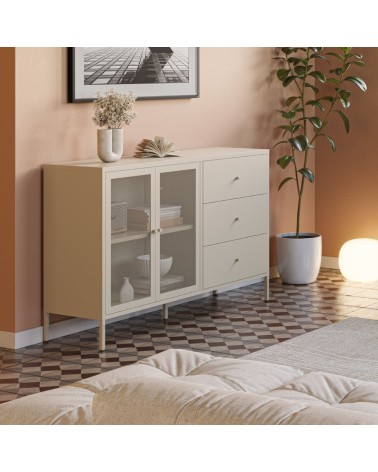 Credenza Fayna19353 in metallo con 2 ante e 3 cassetti colore sabbia
