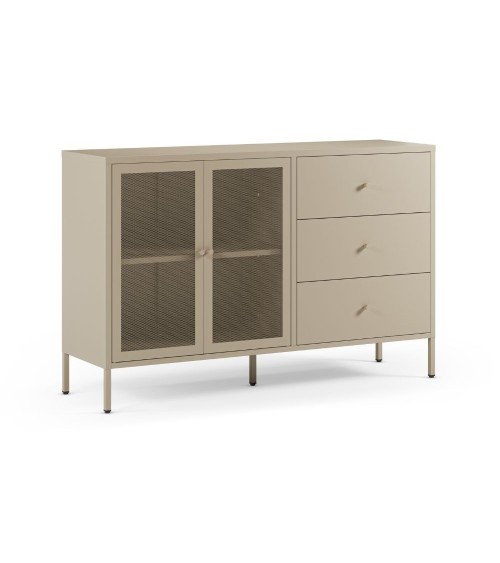 Credenza Fayna19353 in metallo con 2 ante e 3 cassetti colore sabbia