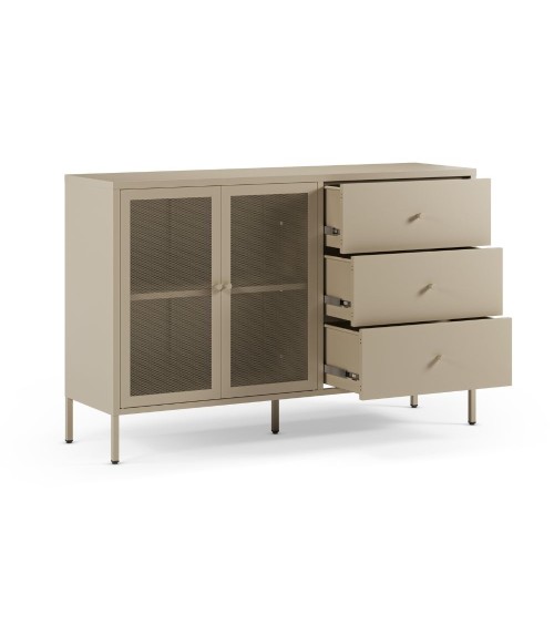 Credenza Fayna19353 in metallo con 2 ante e 3 cassetti colore sabbia