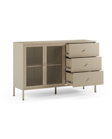 Credenza Fayna19353 in metallo con 2 ante e 3 cassetti colore sabbia