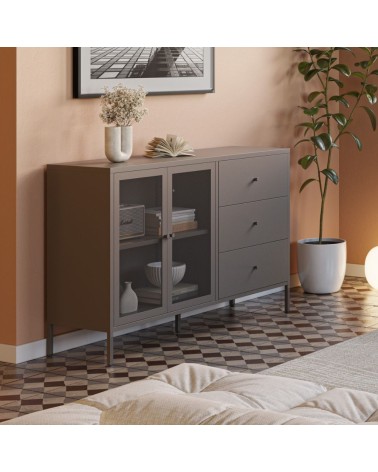 Credenza Fayna19352 in metallo con 2 ante e 3 cassetti colore mocha