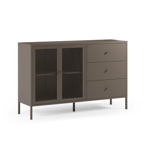 Credenza Fayna19352 in metallo con 2 ante e 3 cassetti colore mocha
