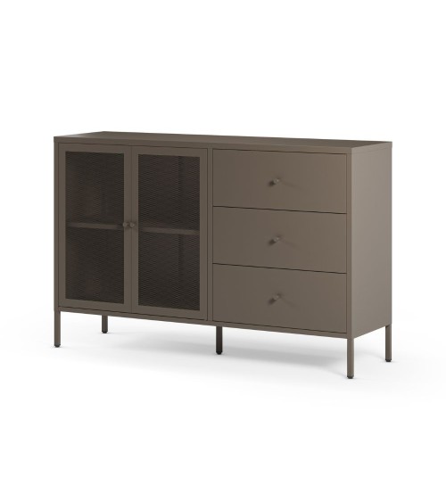Credenza Fayna19352 in metallo con 2 ante e 3 cassetti colore mocha