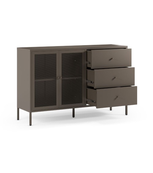 Credenza Fayna19352 in metallo con 2 ante e 3 cassetti colore mocha