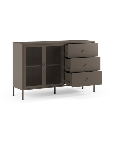 Credenza Fayna19352 in metallo con 2 ante e 3 cassetti colore mocha