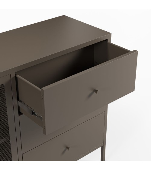 Credenza Fayna19352 in metallo con 2 ante e 3 cassetti colore mocha
