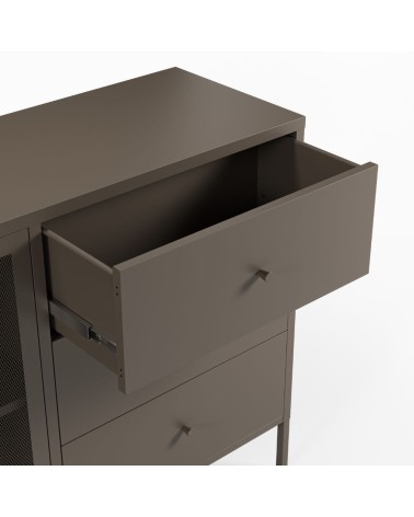 Credenza Fayna19352 in metallo con 2 ante e 3 cassetti colore mocha