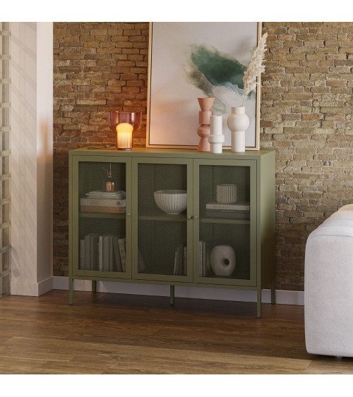 Credenza Fayna19354 in metallo con 3 ante colore verde