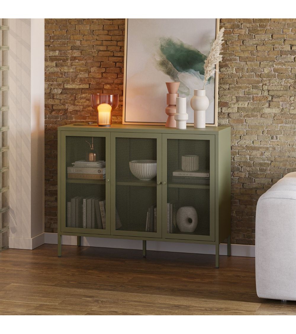 Credenza Fayna19354 in metallo con 3 ante colore verde