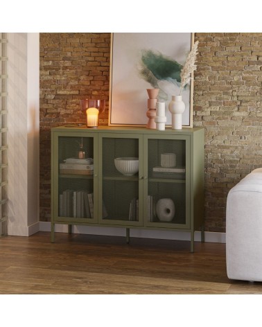 Credenza Fayna19354 in metallo con 3 ante colore verde
