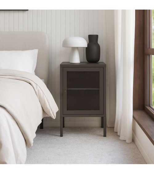 Comodino Fayna19364 in metallo con 1 anta colore mocha