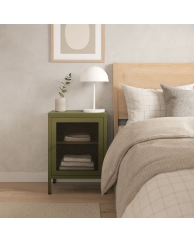 Comodino Fayna19363 in metallo con 1 anta colore verde