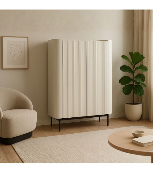 Mobile multiuso Willa18929 con 2 ante effetto cannettato colore crema