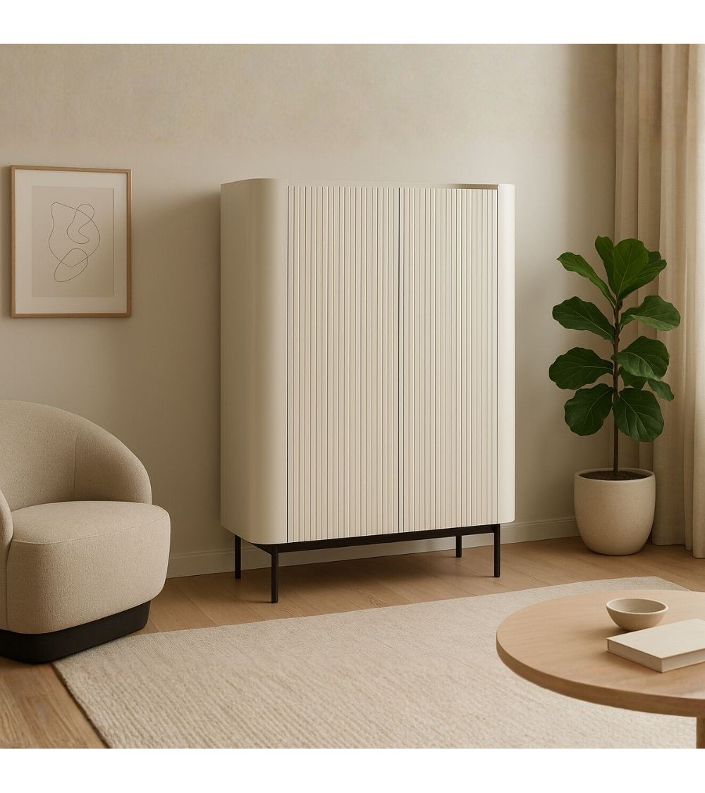 Mobile multiuso Willa18929 con 2 ante effetto cannettato colore crema