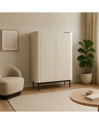 Mobile multiuso Willa18929 con 2 ante effetto cannettato colore crema
