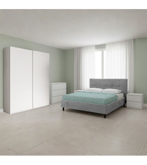 Camera da letto Rango con armadio 2 ante bianco opaco e letto Snello grigio chiaro