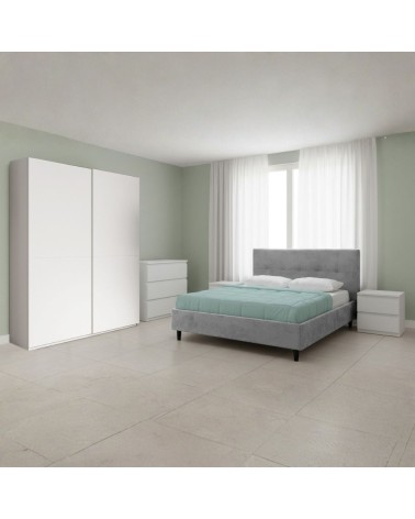 Camera da letto Rango con armadio 2 ante bianco opaco e letto Snello grigio chiaro