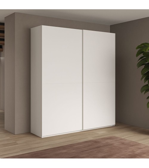 Camera da letto Rango con armadio 2 ante bianco opaco e letto Snello grigio chiaro