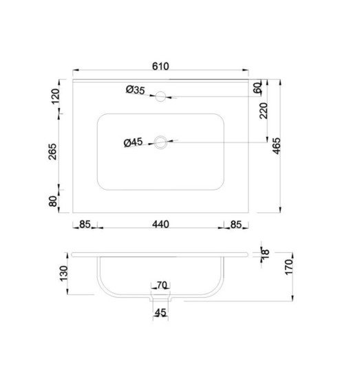 Lavabo consolle da appoggio LAV9060S in ceramica 1 vasca 61x46.5 cm. bianco lucido