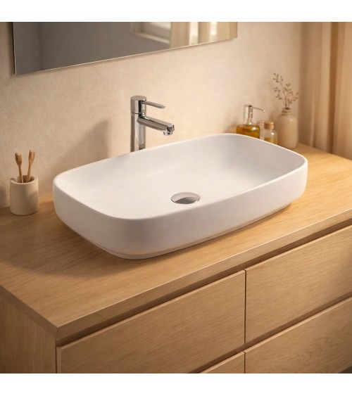 Lavabo da appoggio LAV43560 in ceramica 60x38x14 cm bianco lucido