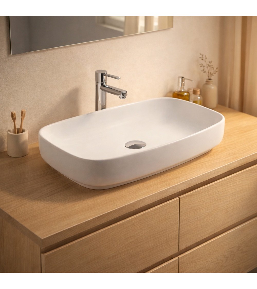 Lavabo da appoggio LAV43560 in ceramica 60x38x14 cm bianco lucido