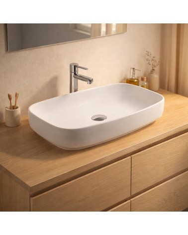 Lavabo da appoggio LAV43560 in ceramica 60x38x14 cm bianco lucido