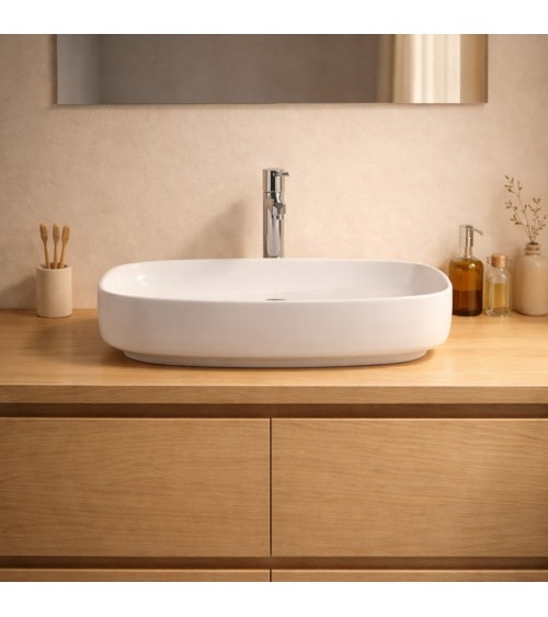 Lavabo da appoggio LAV43560 in ceramica 60x38x14 cm bianco lucido