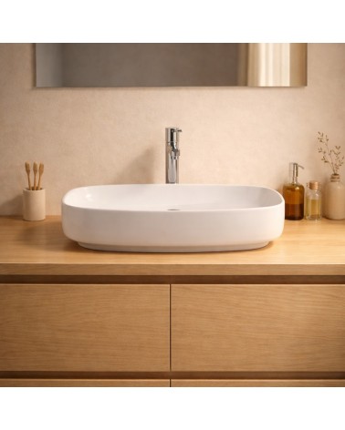 Lavabo da appoggio LAV43560 in ceramica 60x38x14 cm bianco lucido