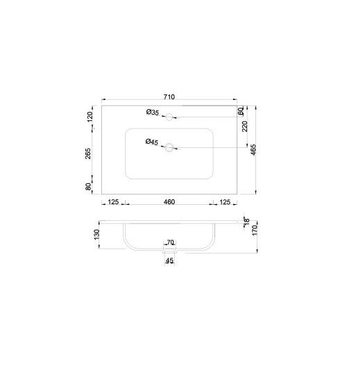 Lavabo consolle da appoggio LAV9070S in ceramica 1 vasca 71x46.5 cm. bianco lucido