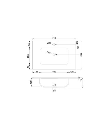 Lavabo consolle da appoggio LAV9070S in ceramica 1 vasca 71x46.5 cm. bianco lucido