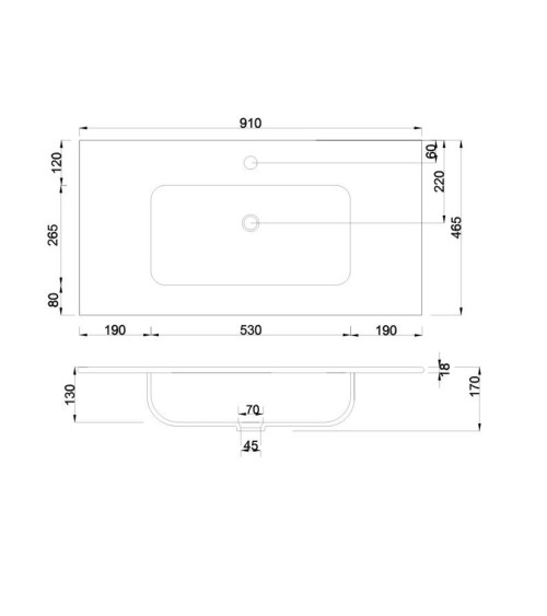 Lavabo consolle da appoggio LAV9090S in ceramica 1 vasca 91x46.5 cm. bianco lucido
