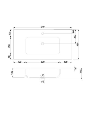 Lavabo consolle da appoggio LAV9090S in ceramica 1 vasca 91x46.5 cm. bianco lucido