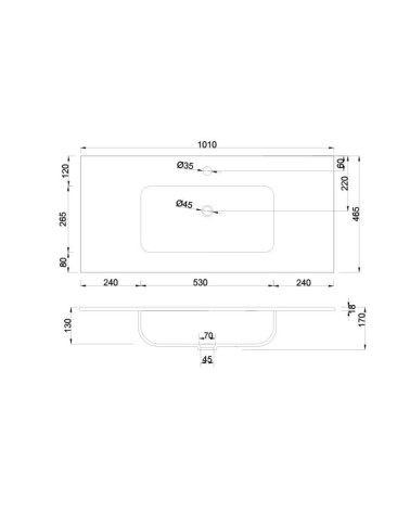 Lavabo consolle da appoggio LAV9100S in ceramica 1 vasca 101x46.5 cm. bianco lucido
