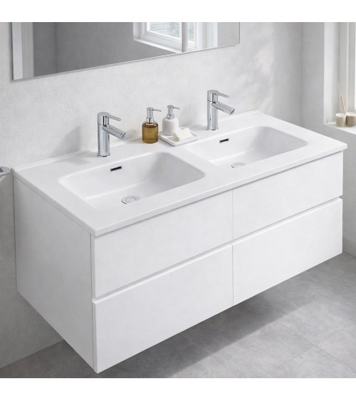 Lavabo consolle da appoggio LAV9120DS in ceramica 2 vasche 121x46.5 cm. bianco lucido
